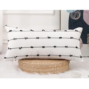 1 New Modern Boho Cream and Black Knotted Lumber Throw Pillow cover 14x28